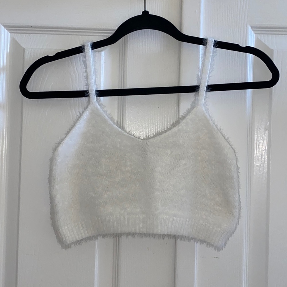 NWOT UO White Fuzzy Cropped Tank Top